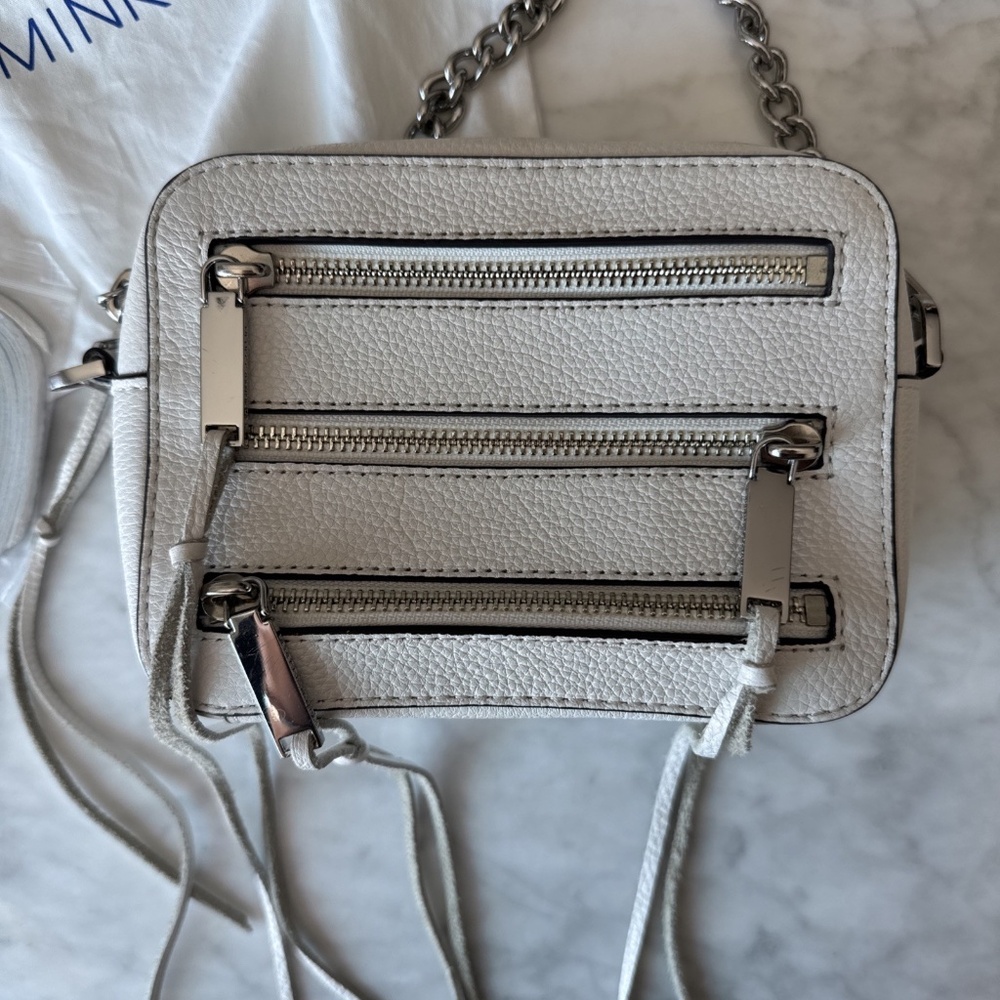 Rebecca Minkoff White Four Zip Fringe Moto Camera Bag EUC - Picture 4 of 9